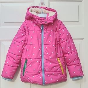 Boden 2 in 1 Jacket or Vest in Pink with white stars, Size 5-6y